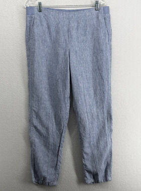 J.JILL Pants M Love Linen Chambray Trouser Tapered Elastic Waist Pull On Blue